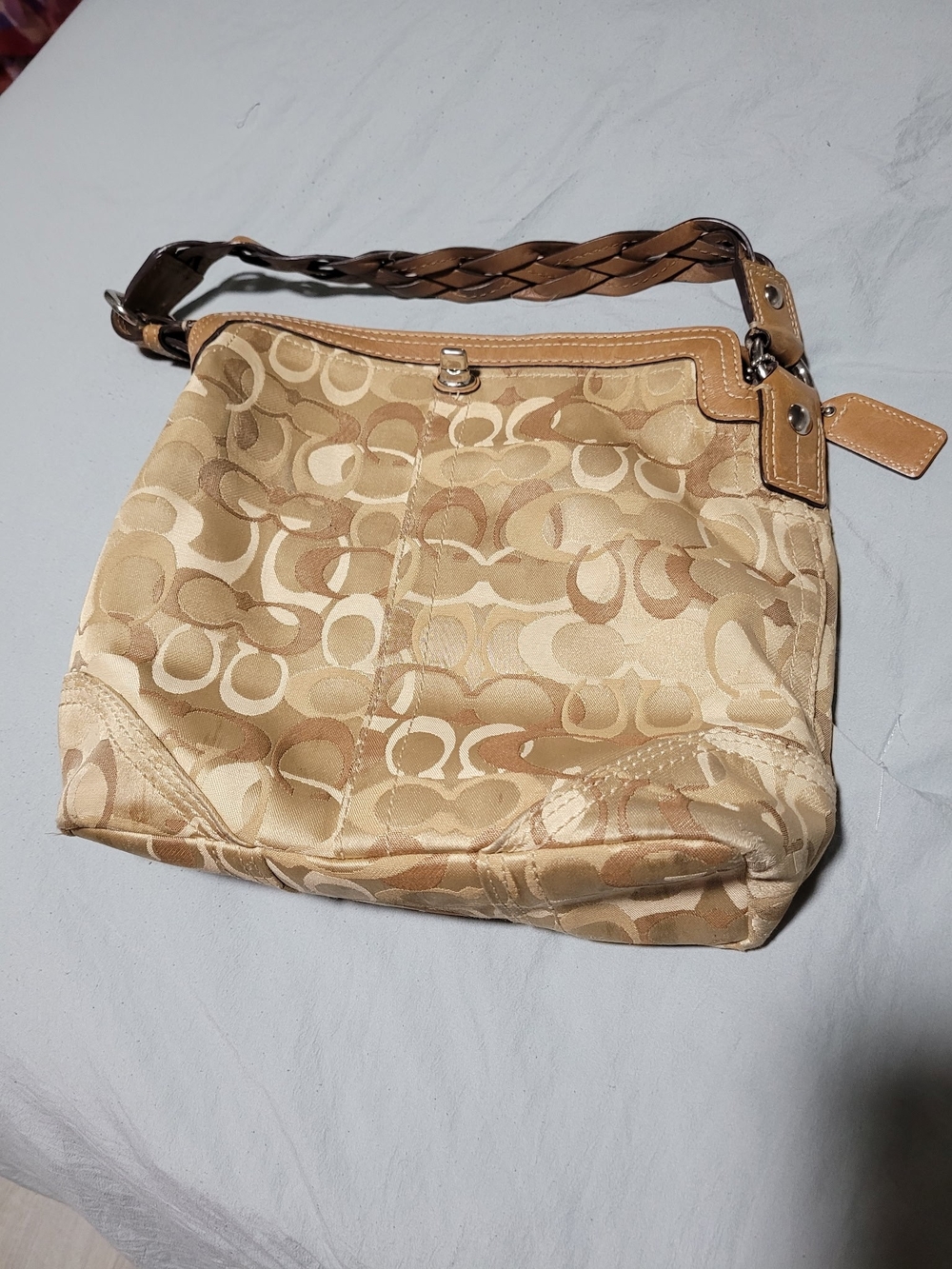 Coach Signature Canvas Shoulder Bag in Khaki/Tan